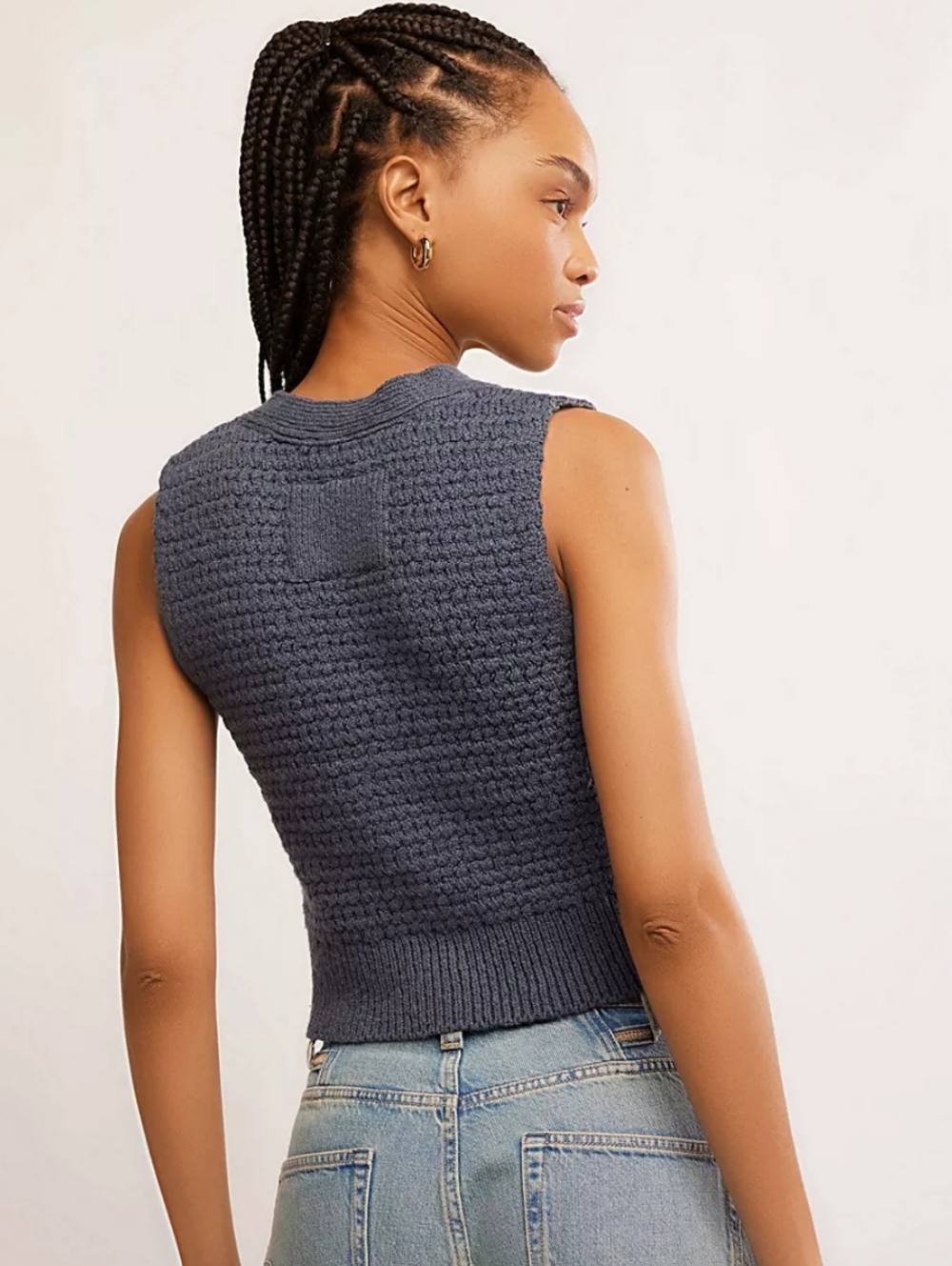 Free People Ava Knit Vest in Charcoal Blue - Picture 2 of 8